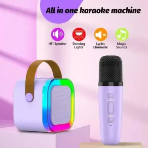 K12 Kids Karaoke Microphone Speaker Machine | Bluetooth-Compatible Wireless Karaoke Mic with RGB LED Lights & Built-In Speaker