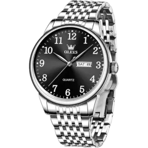 Olevs 5535 Stainless Steel Analog Wrist Watch For Men ( Silver Black, Silver Blue, Silver White)