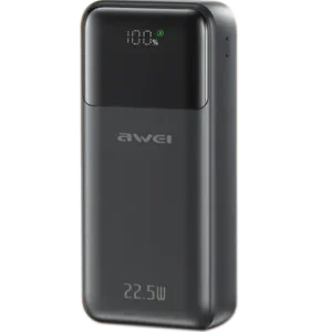 Awei P107K 20000mAh 22.5W Fast Charging Digital Display Built-In Type-C and Lightning Cable Power Bank